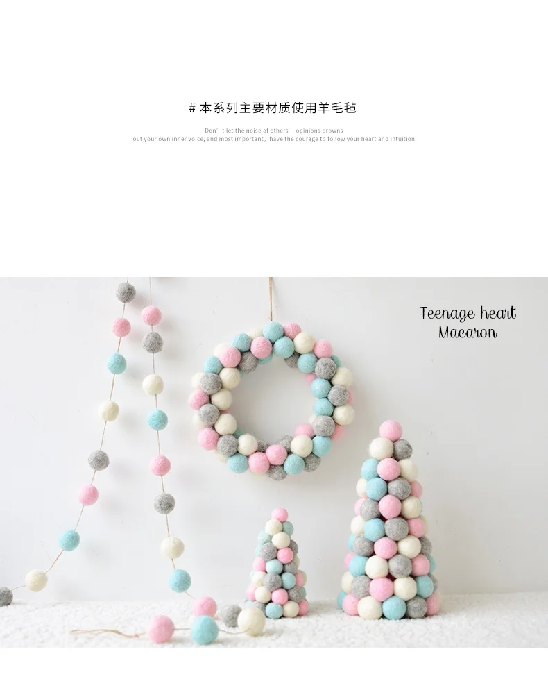 Ins Wool Felt Mini Christmas Tree Decoration Tabletop Decoration Wool Ball String Christmas Wreath Ornament QW246 (6)