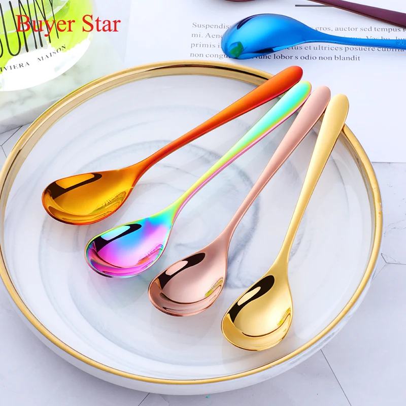6PCS Stainless Steel Ice Spoon Set Short Handle Colorful Coffee Spoons Stirring Teaspoon Set Cake Ice Cream Scoop Kit Tableware