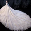 Beading Sequined Appliques Lace V-Neck Long Sleeve Gorgeous Ball Gown Wedding Dress With 1.5m Picture Chapel Train ► Photo 2/5