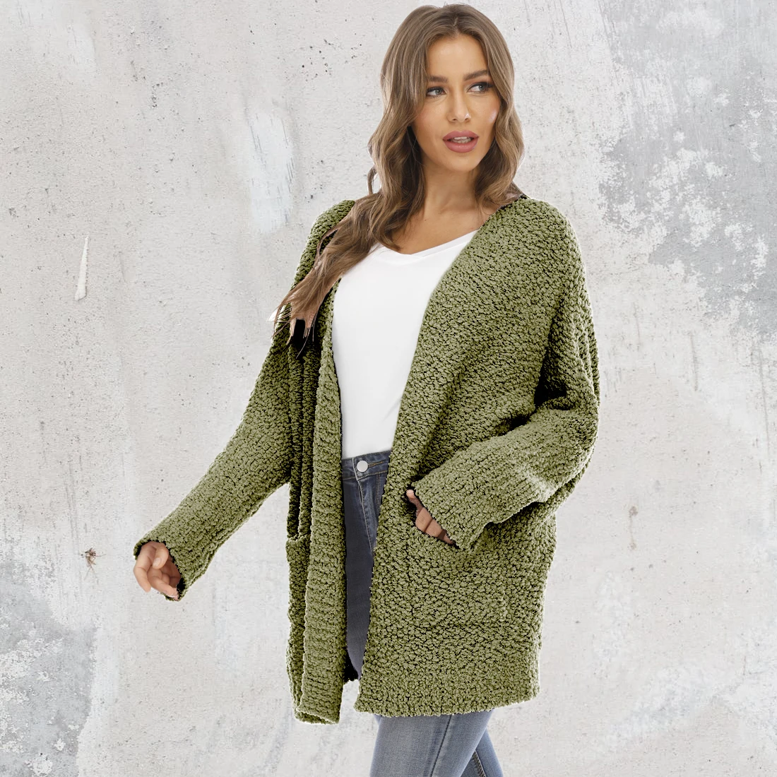 

Fall 2020 New Retro Solid Color Cardigan Women's Casual Long Batwing Sleeve Loose Sweater Knitted Loose Top