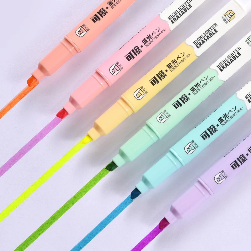 6Pcs/Box Erasable Double Head Highlighters Art Markers Highlighter Pen Fluorecent Pen School Supplies Office Chalk Marker