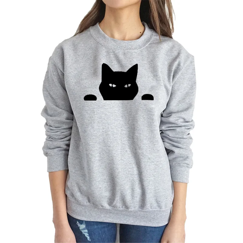Cat Is Peeking толстовка с рисунком для женщин длинным рукавом Осень минимализм