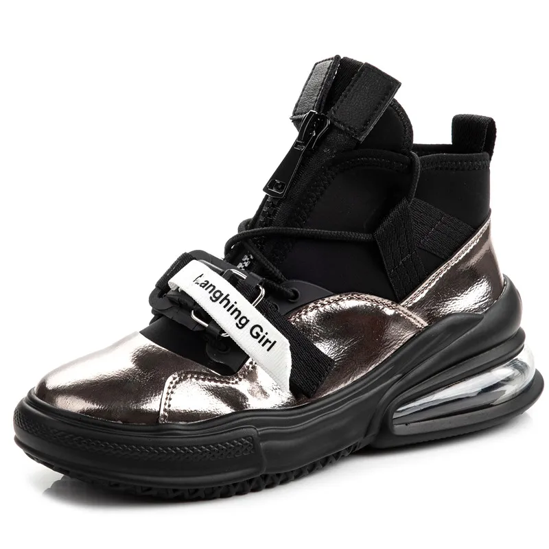 

2020 Punk Women Newest Flats Spring Flats Platform Boots Casual Shoes Woman Comfortable Women Patent Leather Sneakers
