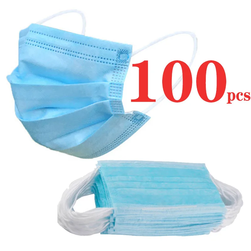 

100 Pcs Anti-virus Masks Disposable Protective Mask 3 Layers Dustproof Facial Protective Cover Masks Maldehyde Prevent bacteria