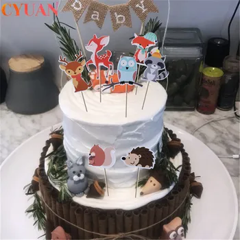 

Woodland Cake Toppers Jungle Forest Animal Cupcake Toppers for Baby Shower Kids Birthday Party Decorations Dessert Supplies