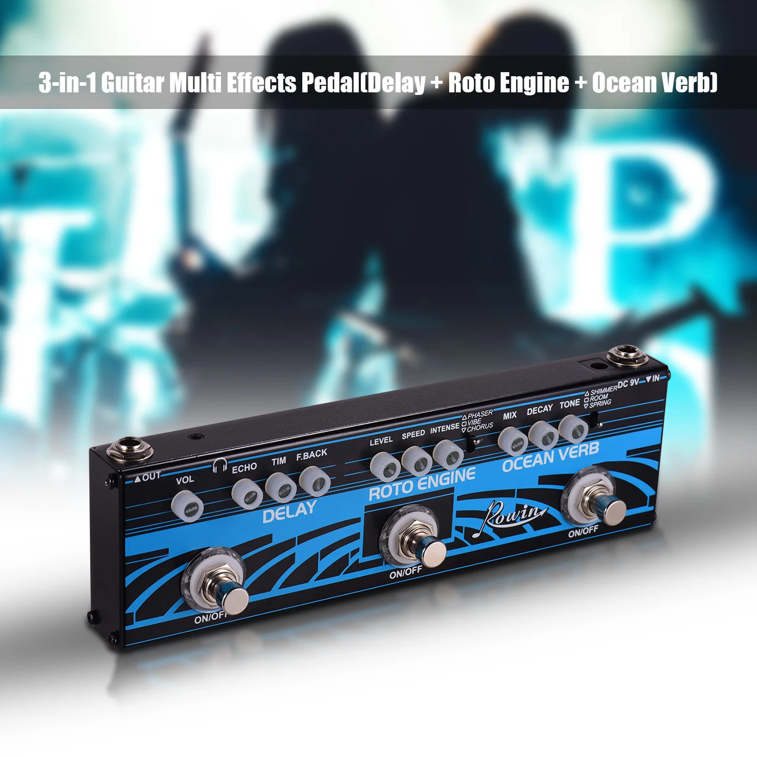 Rowin DAP-3 3-в-1 гитара Мульти для создания спецэффектов задержка+ двигатель+ Океанский глагол Алюминий корпус из металлического сплава с Истинной Bypass Функция