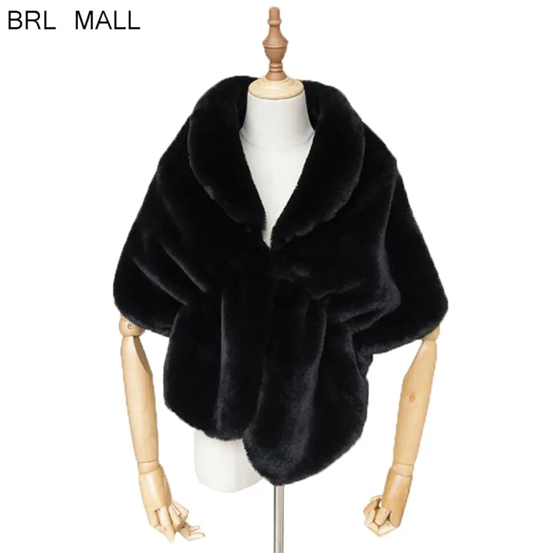 BRL MALL 143 см размера плюс черные женские болеро из искусственного меха на плече Свадебные Шали накидка из искусственного меха Свадебные Куртки пальто болеро