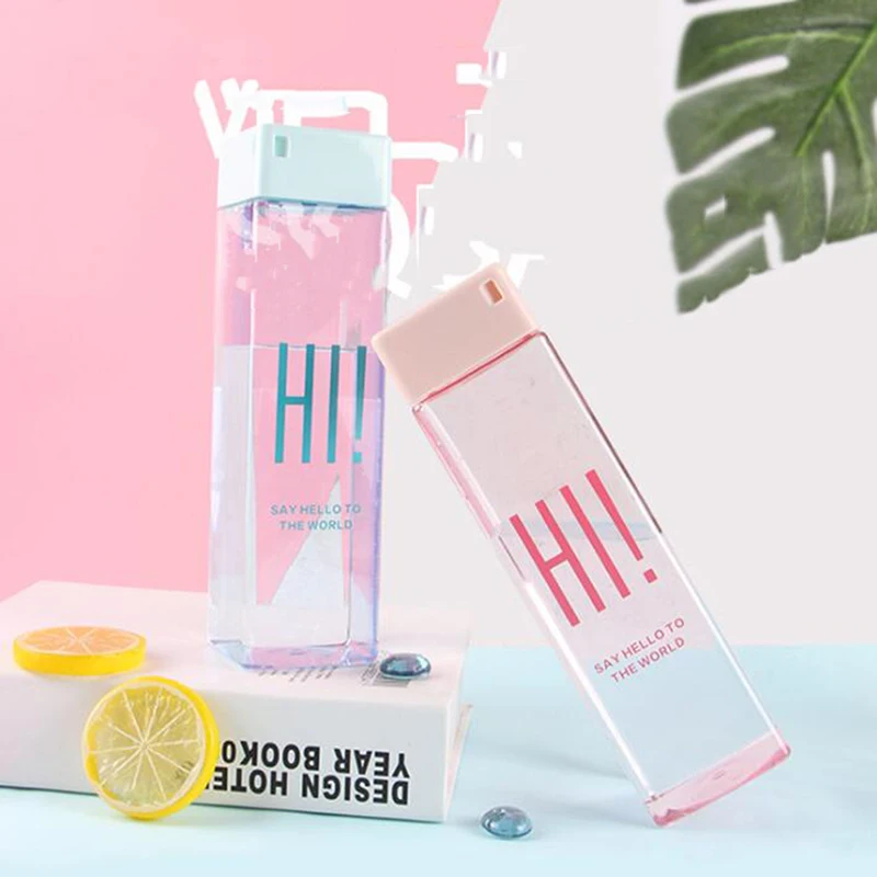 Creative Water cup Brief Popular Square Plastic Bottle Cute Simple Drop-Proof Lovers Student Outdoor Hand Bottle Portable Cup