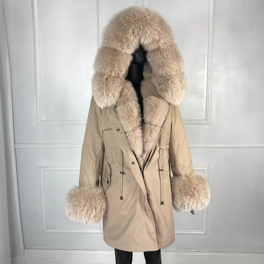 real natural fox fur coat jacket parka with big