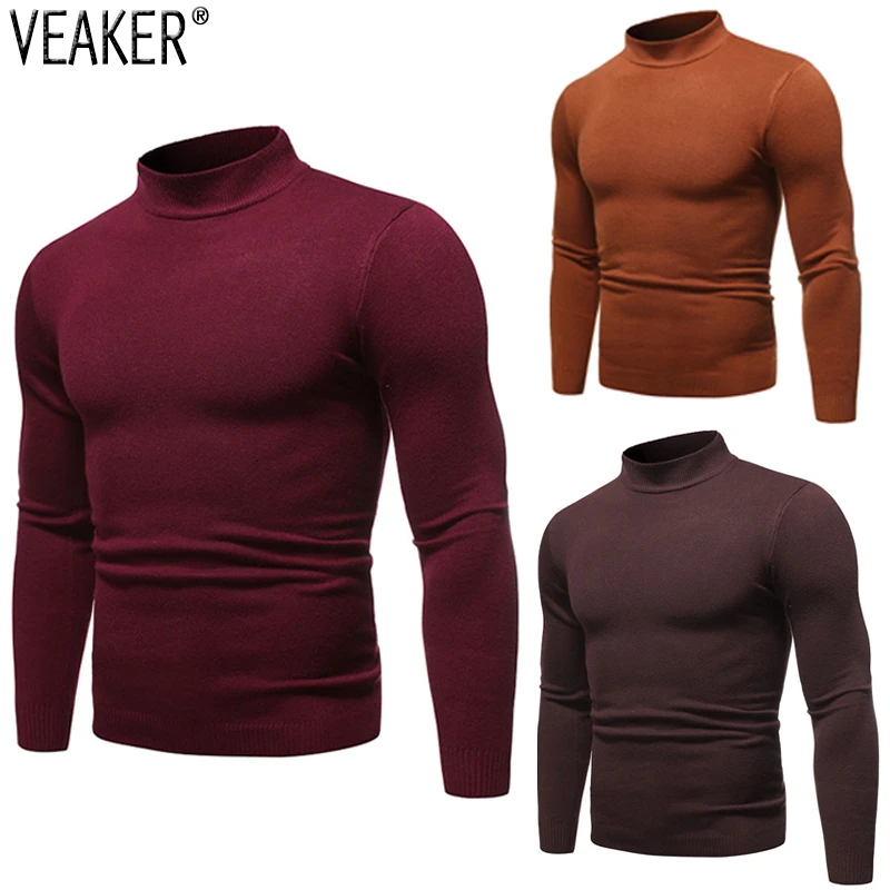 Suéter de cuello alto ajustado para hombre, Jersey Sexy de manga larga, Color sólido, cuello alto de punto, novedad de Otoño de 2020