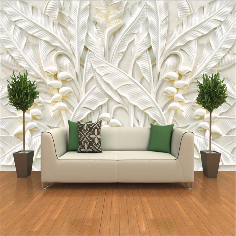 3dレリーフ壁紙 バナナの木の葉 モダンな抽象芸術の壁紙 リビングルームの壁紙 家の装飾 Wallpapers Aliexpress