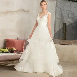 Vestidos De Novia 2019 Новое поступление плиссированное платье с аппликацией из кружева и тюля ТРАПЕЦИЕВИДНОЕ свадебное Элегантное платье без