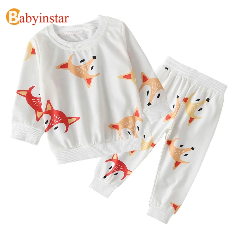 Babyinstar New Fashion Style Toddler Girl Clothes Fall Outfits Kids Clothing Cartoon Fox Printed Clothes Long Sleeve Top + Pants