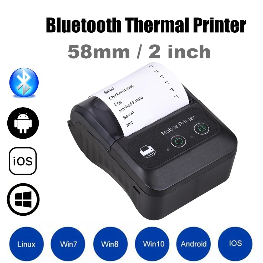 Impresora térmica de recibos, dispositivo portátil de 58mm, tamaño Mini para llevar, funciona con Android e iOS, inalámbrica, Bluetooth