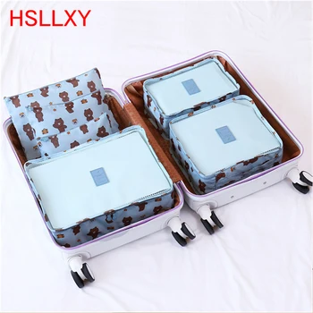 

6PCS/Set Travel Bag Sets Waterproof Packing Cube Clothing Sorting System Durable Organizer Luggage Large Capacity Brown Bear Bag