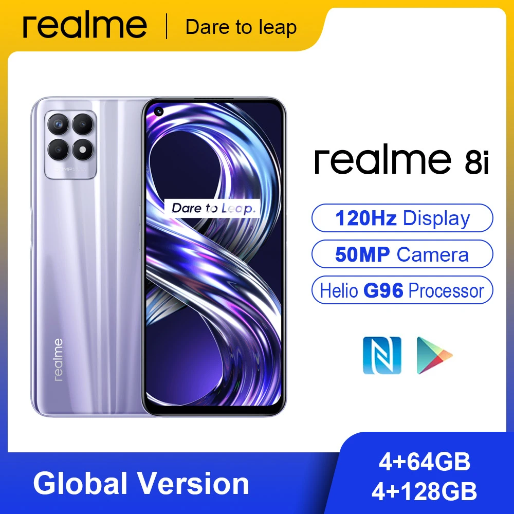 Realme 8i Smartphones Helio G96 6.6” FHD+ 120Hz Display 50MP AI Triple Camera 5000mAh Smart Android Cellsphones Global Version