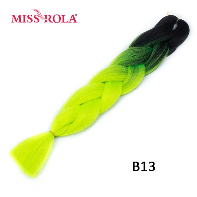 Miss Rola Synthetic Support Wholesale 100g 24 Inch Jumbo BraidsPink Green Yellow High Temperature Fiber Ombre Hair Extensions B13