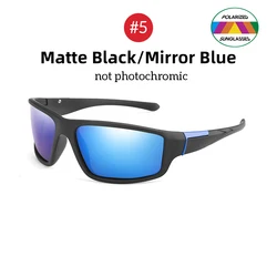 Unisex Photochromic Polarized Cycling Sunglasses - Matte Black Sports Goggles (5 Matte Black Blue)