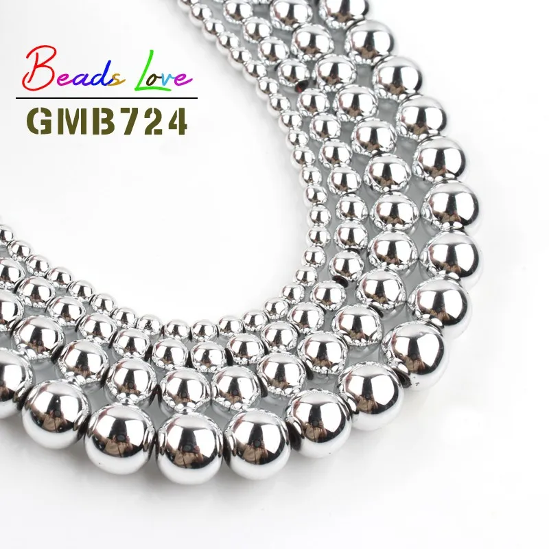 

Natural Stone Silvers Plated Hematite Beads 3mm-10mm Round Loose Beads for Jewelry Making DIY Bracelet Necklace Wholesale 15inch