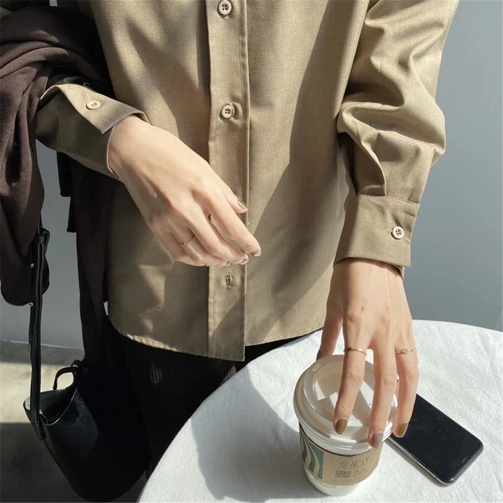 2020 Spring Women Brown Shirt Female Blouse Tops Long Sleeve Casual Turn-down Collar Style Women Loose Office Blouses Z1695 (42)