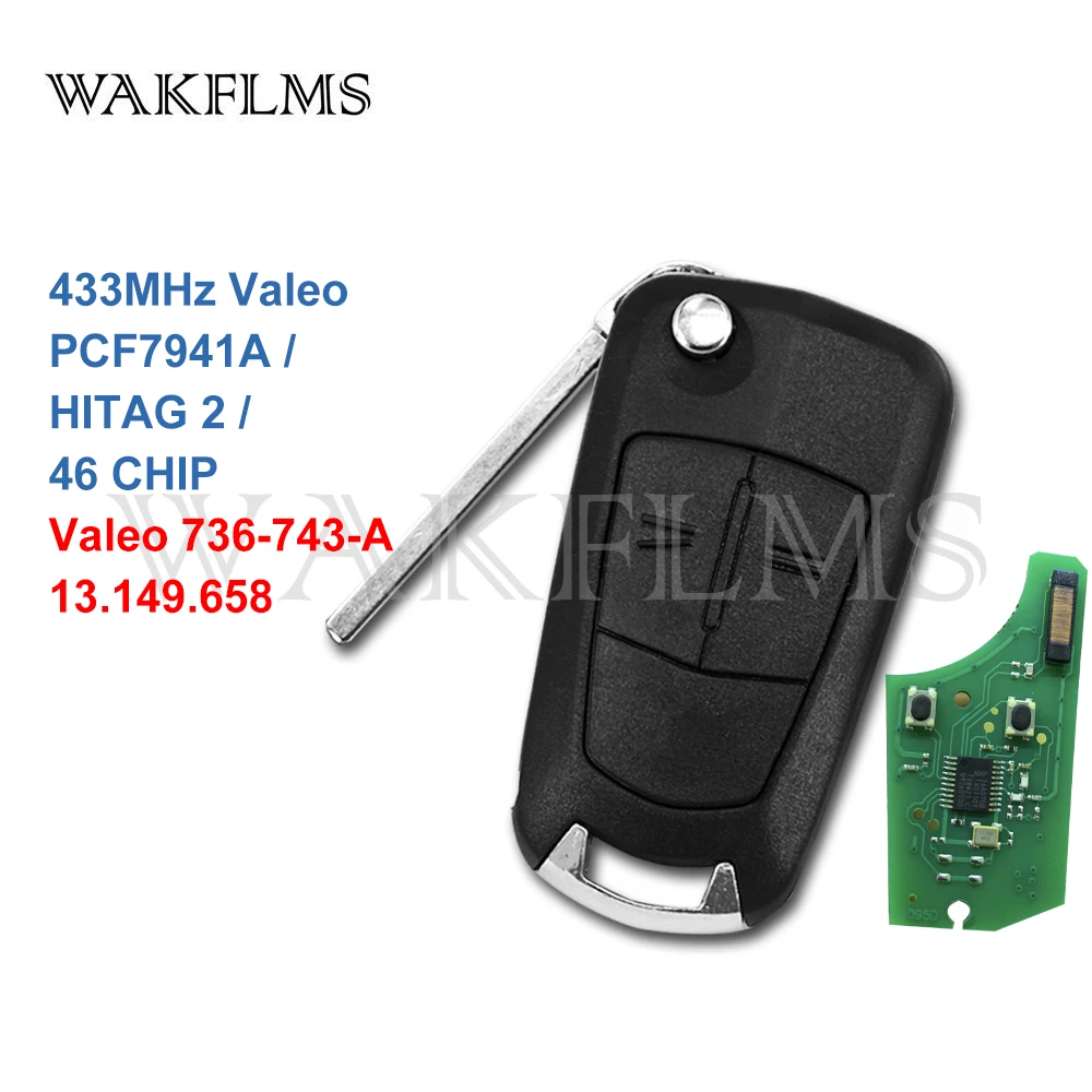 2 Buttons 433MHz PCF7941A Remote Flip Key Fob For Vauxhall Astra H Zafira B 2004-2013 Valeo 736-743-A 13.149.658 Marked Key