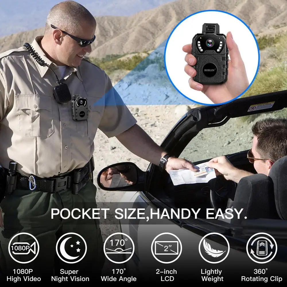 BOBLOV 1080P HD 32GB Body Worn Camera Portable Multi-Functional 170° IR Night Body Mounted Camera V