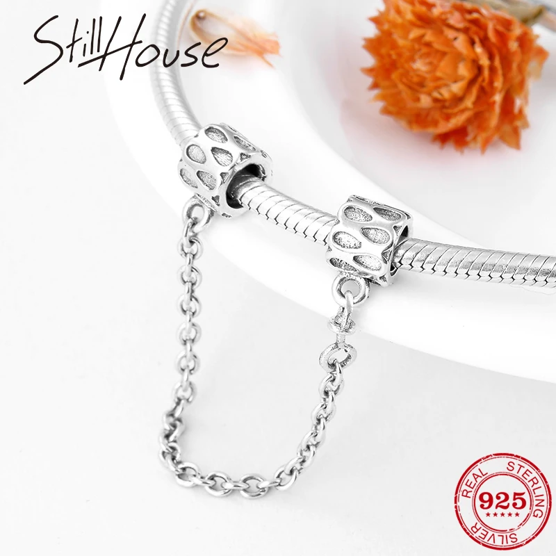 New 100% Authentic 925 Sterling Silver Water drop pattern Charms Safety Chain Beads Fit Original European Bracelets Jewelry | Украшения и
