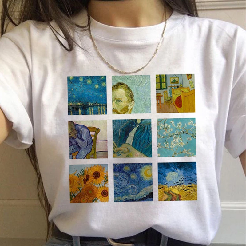 90s Vintage Tshirt Fashion Top Tees Female Vincent Van Gogh 
