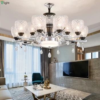 

Modern Chrome Black Metal Led Chandeliers Lighting Dining Room Glass Led Pendant Chandelier Living Room Hanging Lamp Fixtures