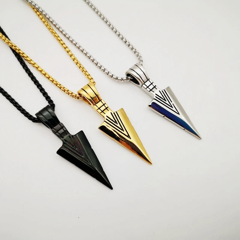

New Mens Necklaces Stainless Steel Vintage Spearhead Arrowhead Pendant Necklace for Men Special Surf Bike chocker