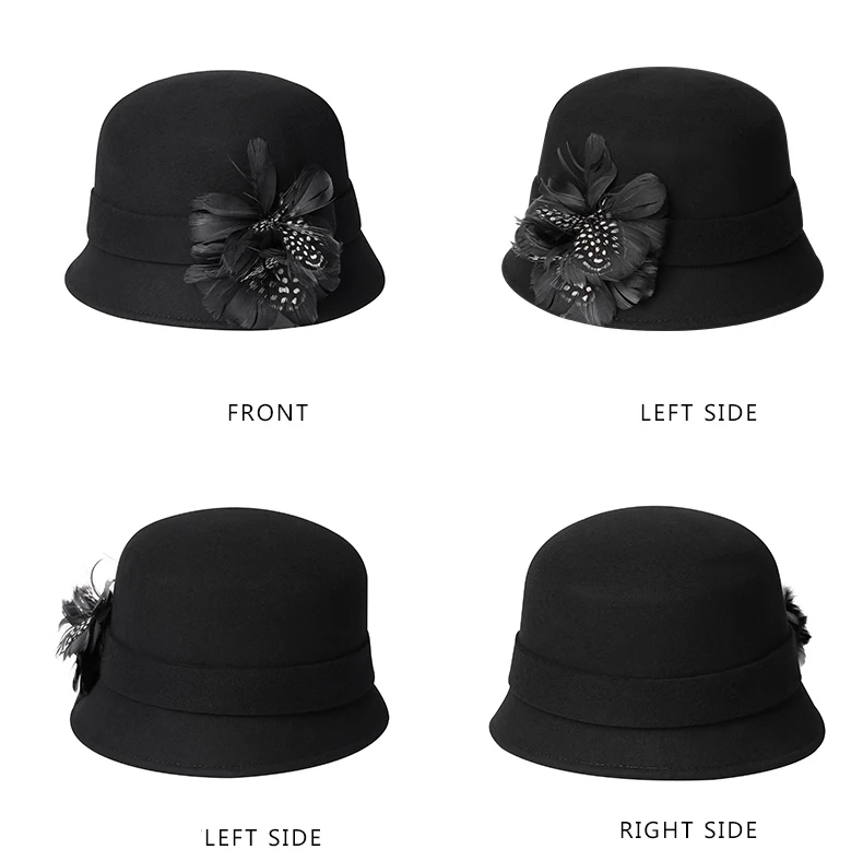 FS Elegant Women Berrt Hat Autumn Winter Vintage Solid Fedora Hat Bowknot Retro Casual Cap Wide Brim Cloche Chapeu Feminino