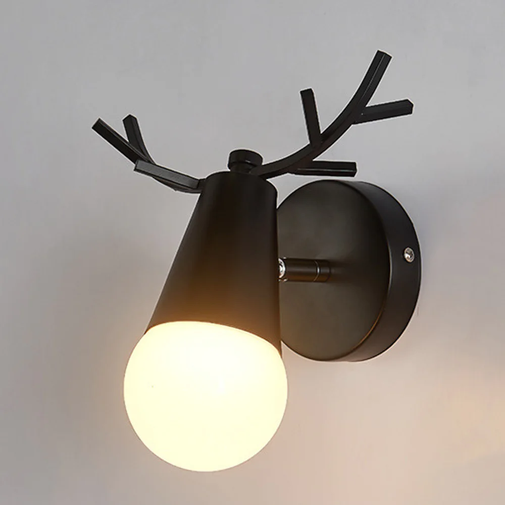 Loft Antique Iron Simple Antlers Wall Lamp Retro For Bathroom Bedroom Decor - Цвет: Black