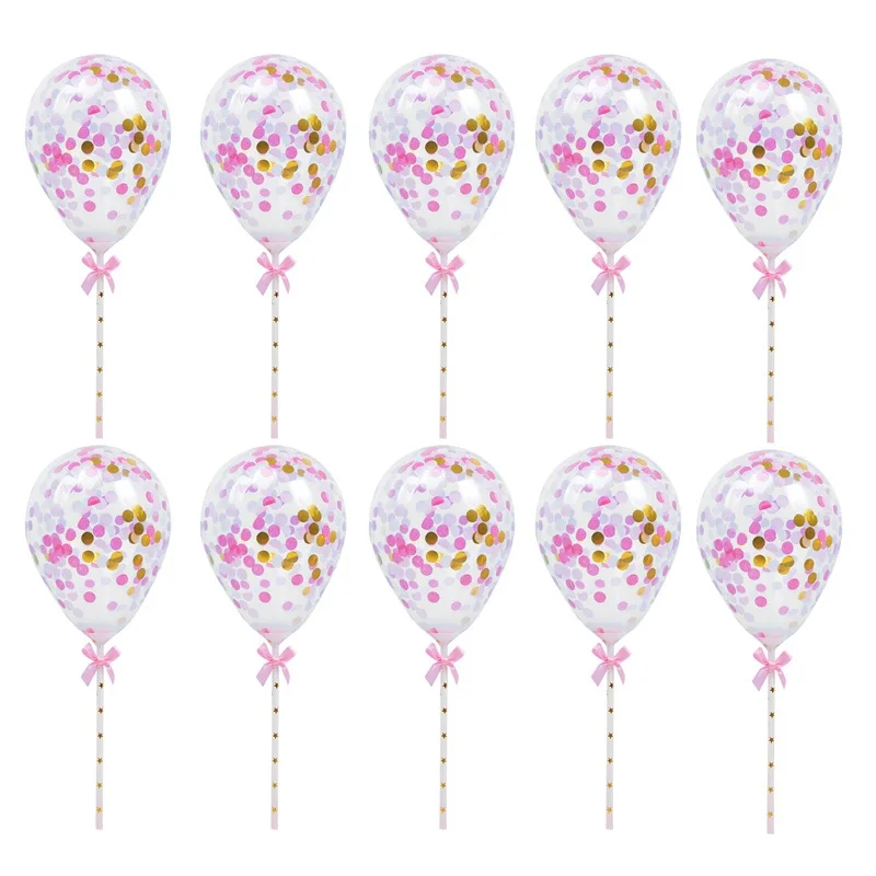 10pcs pink 10/5 шт 5 дюймов мини конфетти латексные шары с трубочкой для дня рождения Свадебная вечеринка торт Топпер аксессуары Bady Душ Поставки - Цвет: 10pcs pink
