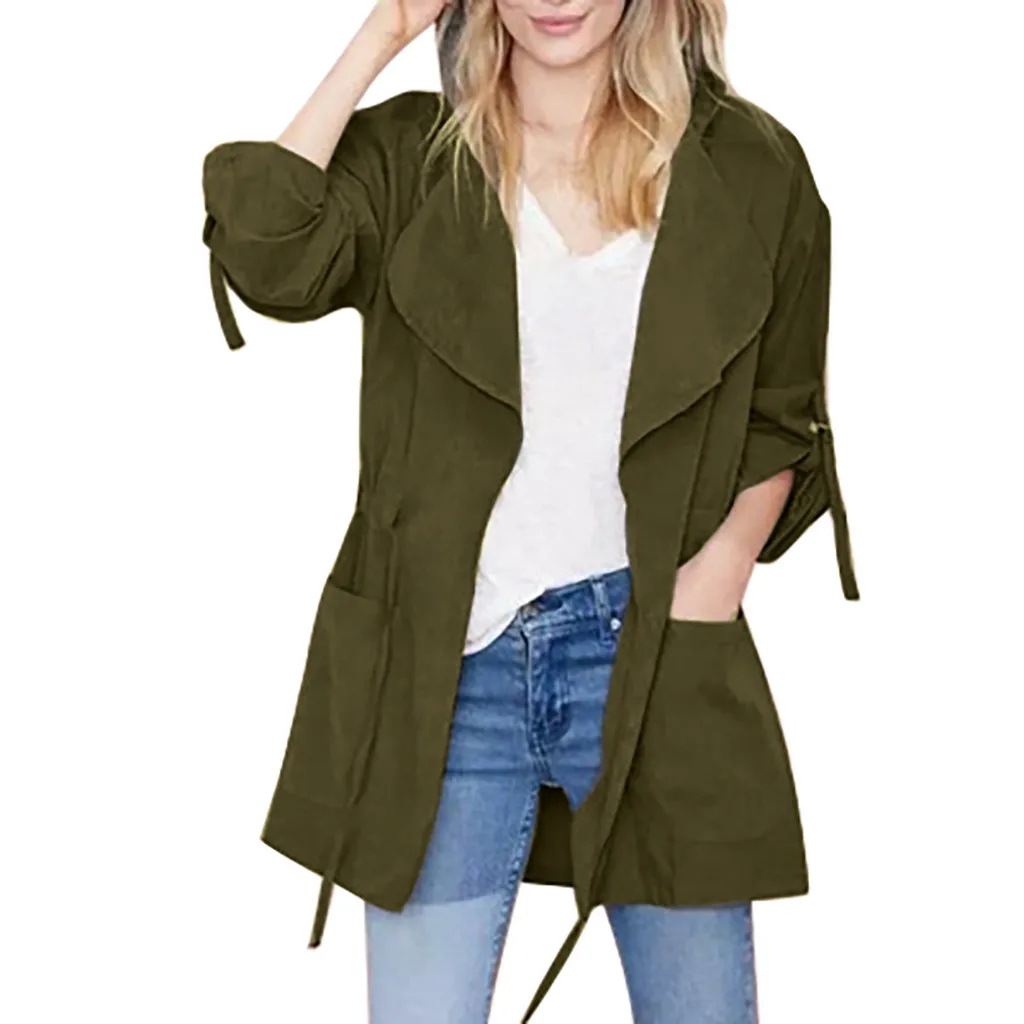Army Green Осенне-Летняя женская повседневная верхняя одежда с длинными рукавами, однотонная ветронепроницаемая куртка с карманами и капюшоном L0805 - Цвет: Army Green