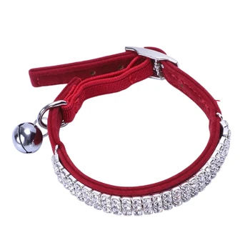 

Collar Cat Baby Puppies Dog Safety Elastic Adjustable with Diamond Rhinestone bell Soft(red) S
