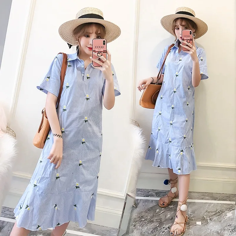 

Large Size Belly Covering Dress 2020 Summer Wear New Style Fat Mm Plaid Shirt A- line Skirt Chubby WOMEN'S Dress