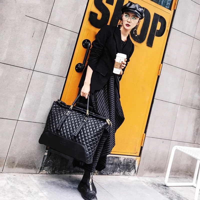 Luxury pu leather trolley luggage sets with handbag fashion