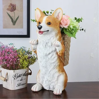 

Cute Puppy Statue Simulation Animal Dog Welsh Corgi Piggy Bank Flower Pot Multipurpose Home Decor Resin Action Figure Toy P1595
