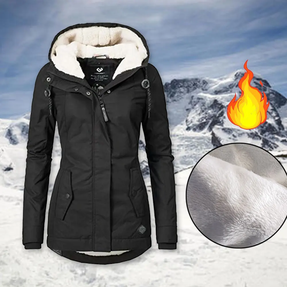 

Winter Coats Women Hooded Jacket Coat Ladies Zipper Windproof Slim Overcoat 2019 Winter Black Warm Thick Basic Female Tops D40