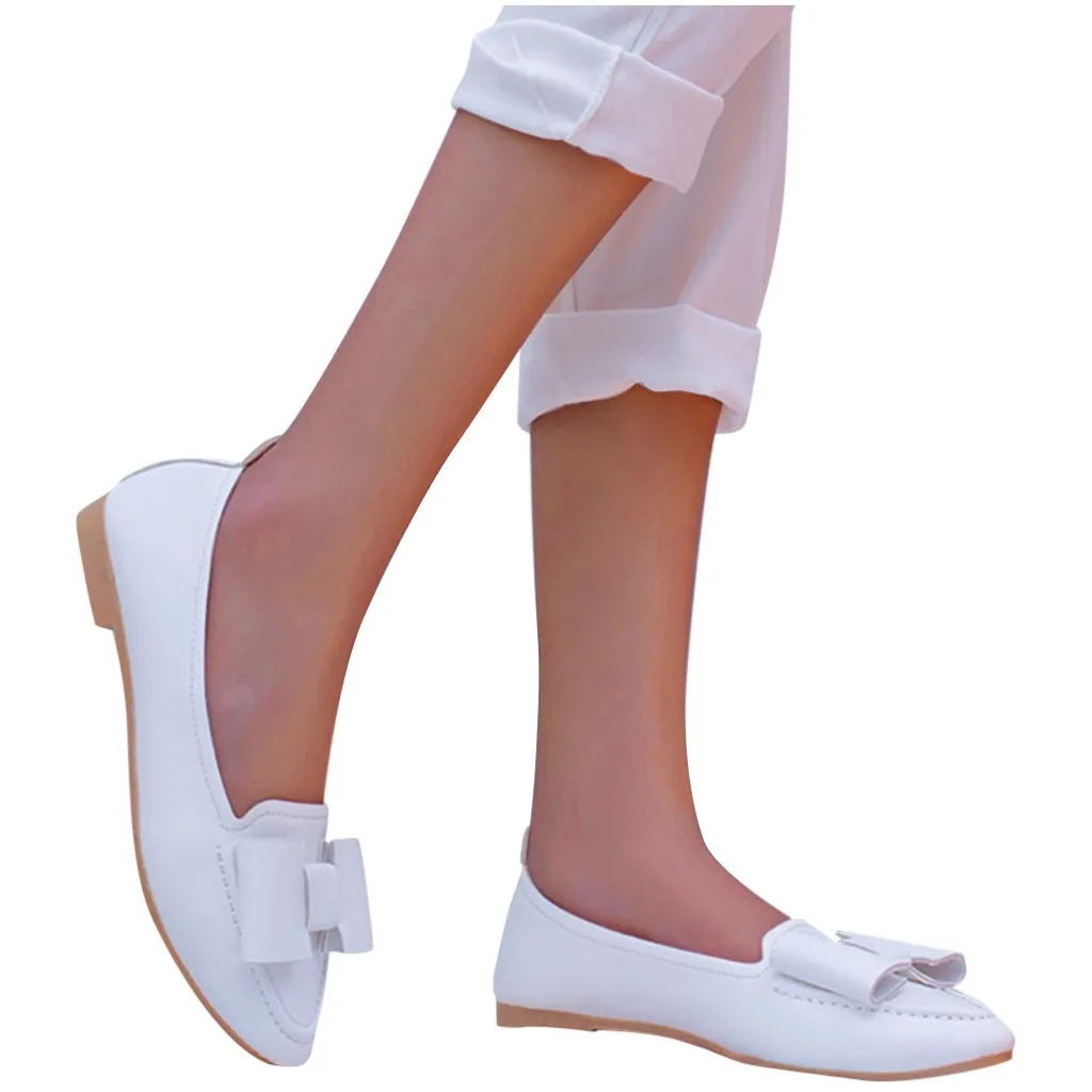 SAGACE Lady Shoes Women Cute Bow Pointed Toe Soft Bottom Single Ladies Flat Loafers Lazy PU Leathe | Обувь
