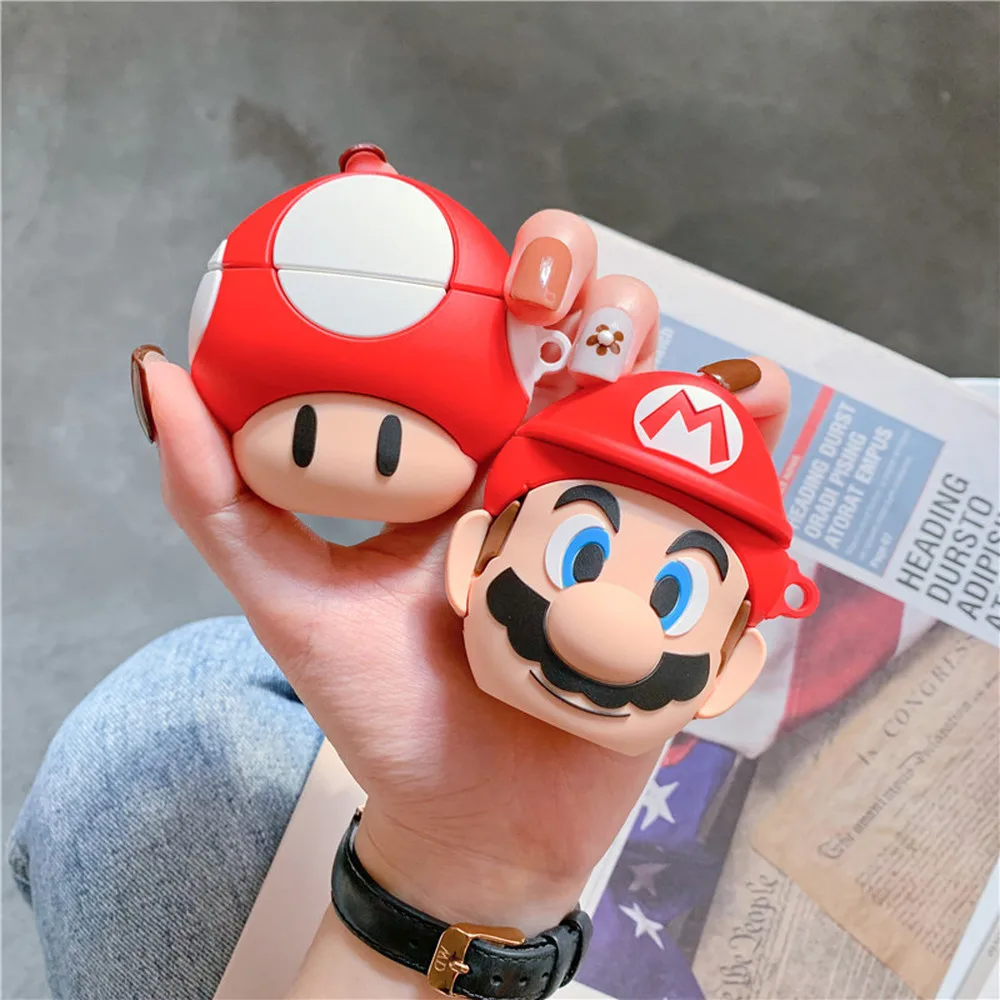 3D Силиконовый мультяшный Забавный чехол Супер Марио Bros для AirPods 1 2 Чехол