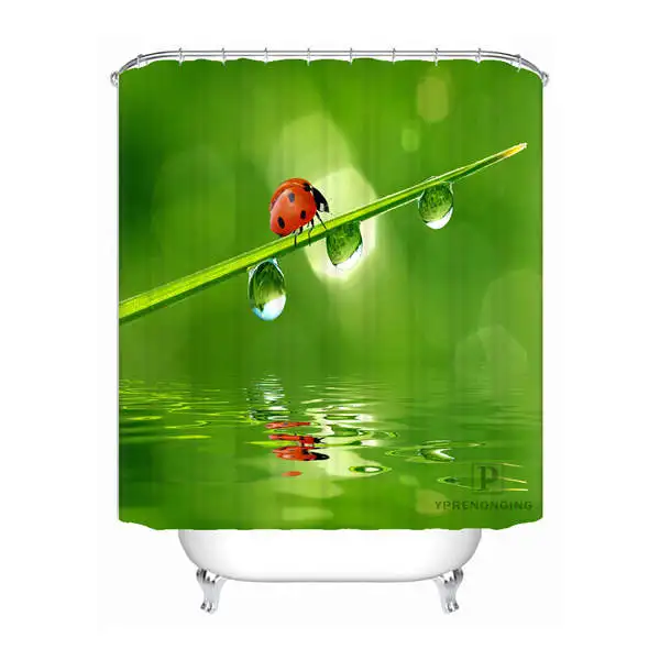 Shower Curtain Custom Ladybugs Drops Grass Shower Bath Curtain Mildewproof Waterproof Polyester Various Sizes#180417-03-20 - Цвет: Shower Curtain