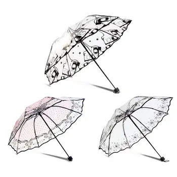 

Transparent Umbrella For Protect Against Wind And Rain Clear Printed 3 Fold Umbrella Clear Field Of Vision Household Rain Gear 4