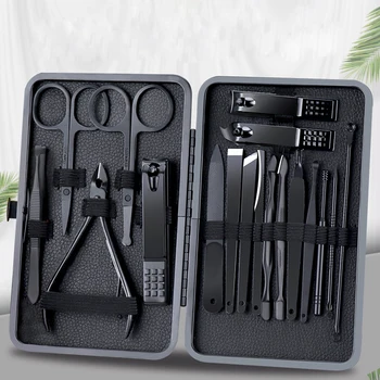 

7-18 Pcs/lot Black Matte Nail Cutter Pedicure Scissors Set Stainless Steel Eagle Hook Portable Manicure Nail Clipper Tool Set
