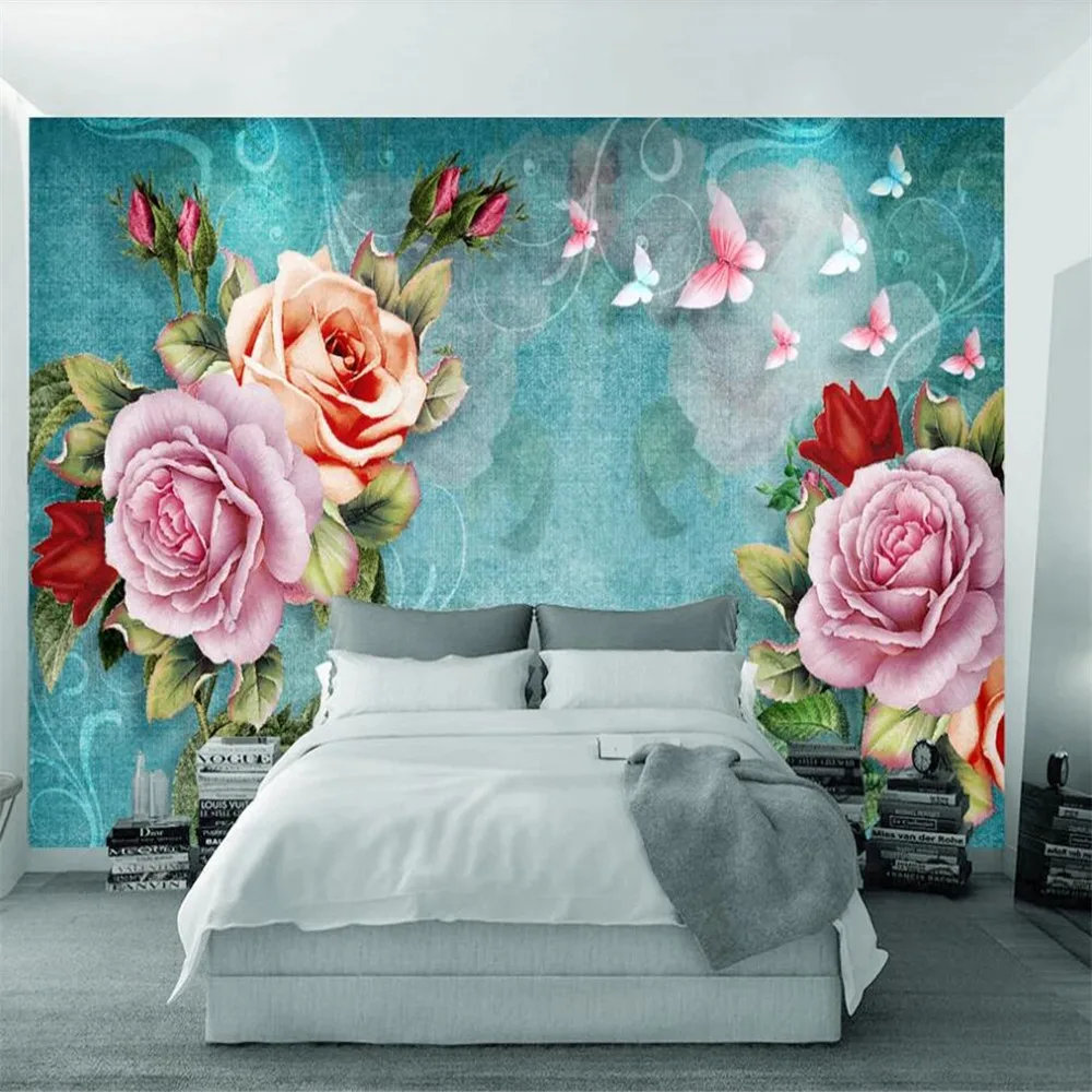 

Drop Shipping Custom 3D Wallpaper Mural Abstract European Hand-painted Flower 3D Living Room Wall Decoration Painting Wallpa