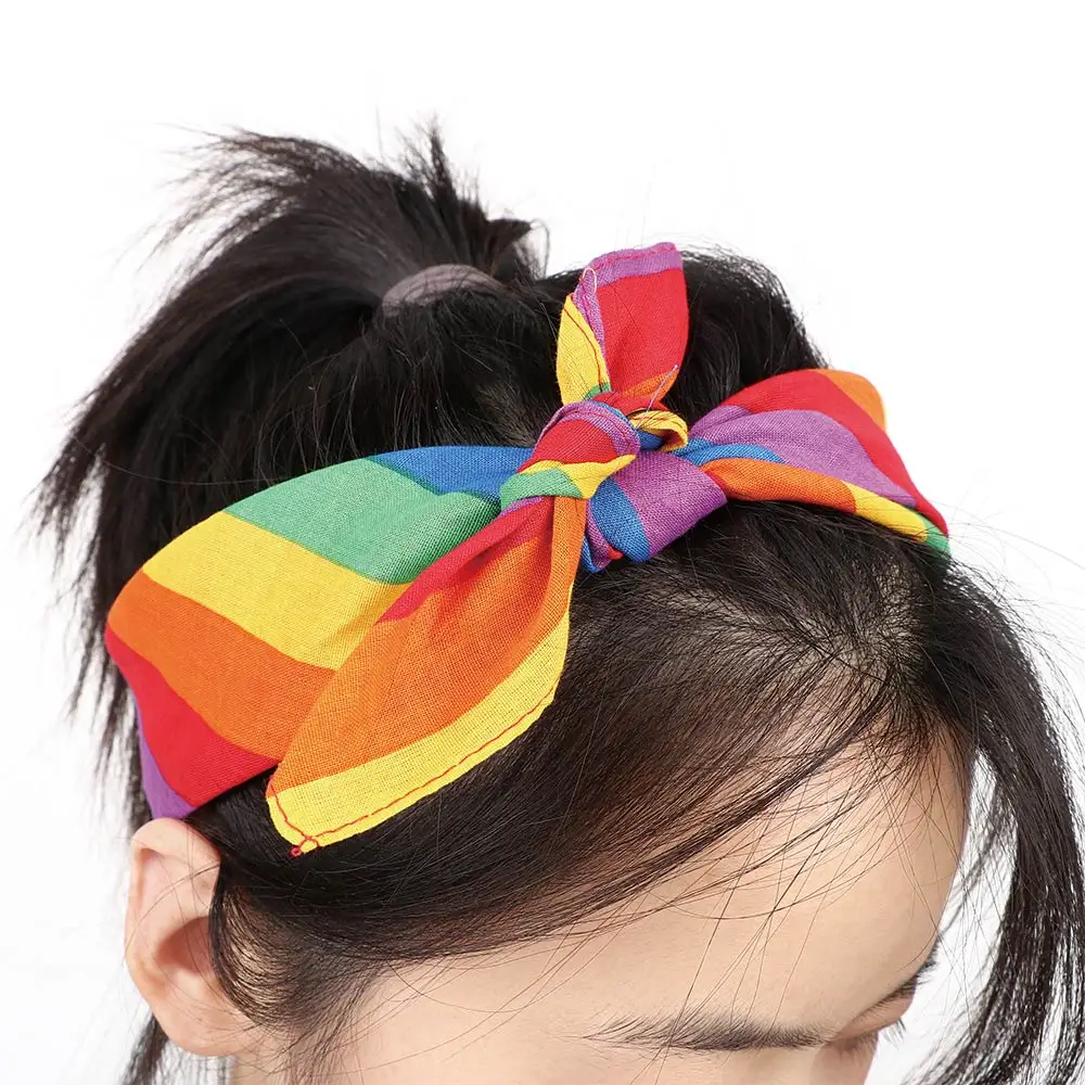 Rainbow Color Bandanas Headband Cute Girls Yoga Running Sports Headwear Long Elastic Hair Band Headscarf Cotton Hair Accessories