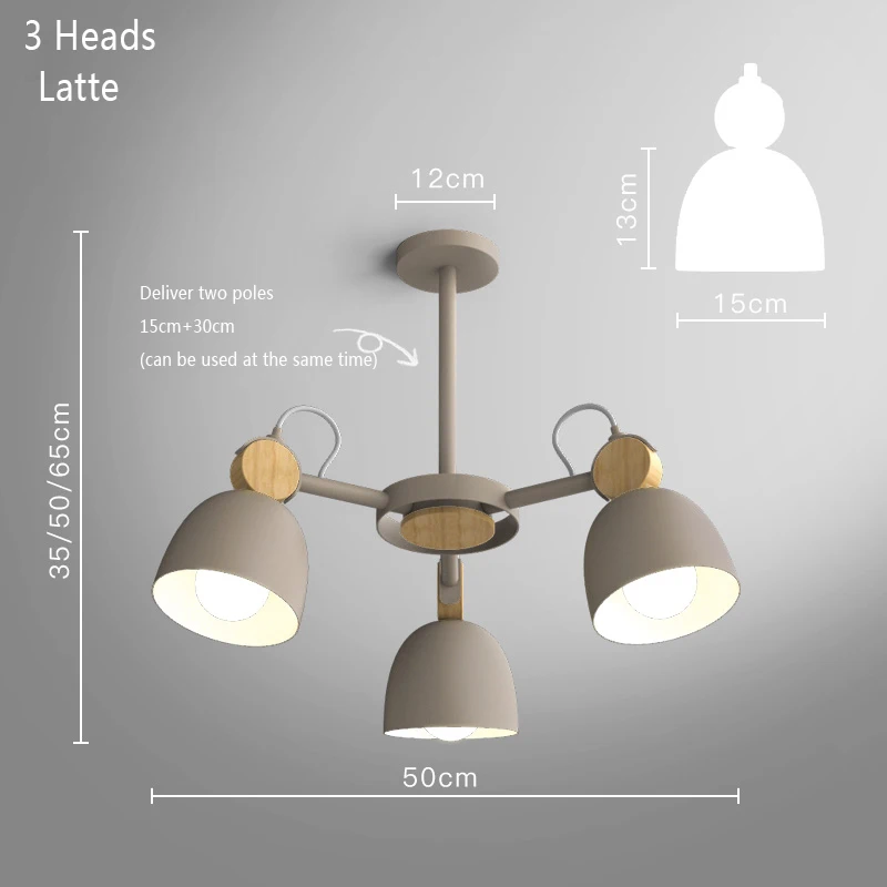 Скандинавская люстра, железный деревянный светодиодный светильник, потолочный светильник для гостиной, кухни, спальни, светильник - Цвет абажура: 3 Heads latte