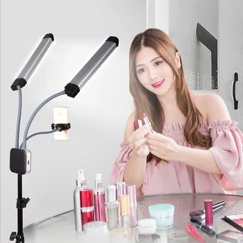 

HOT Photo Studio Double Arms Fill Selfie Ring light with 200cm Tripod Long LED Strips add Stand 3000K-600K LED For Camera
