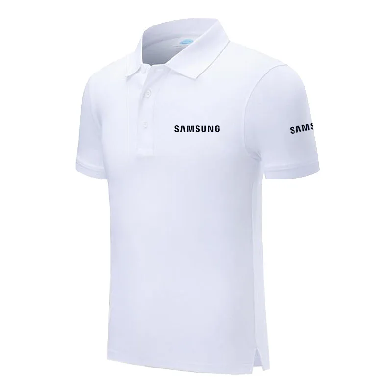 Высокое качество летние новые мужские рубашки поло с коротким рукавом одноцветная Мужская рубашка поло samsung мужские топы - Цвет: Белый