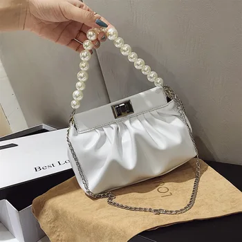 

Pearl portable small bag female 2020 summer new fold cloud bag chain versatile underarm shoulder messenger bag